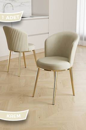 Canisa Risa Serisi 1 Adet Krem Mutfak Sandalyesi Gold Kaplama Metal Ayak 1. S...
