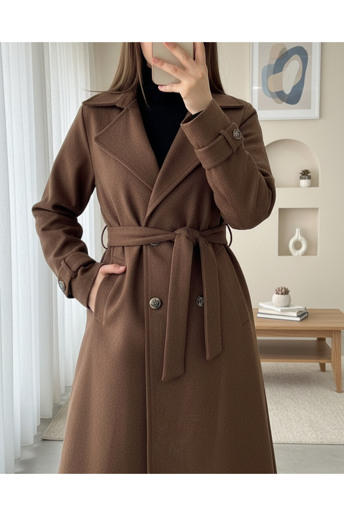 MissRunin Kruvaze Yaka Düğmeli Kaşe Kap