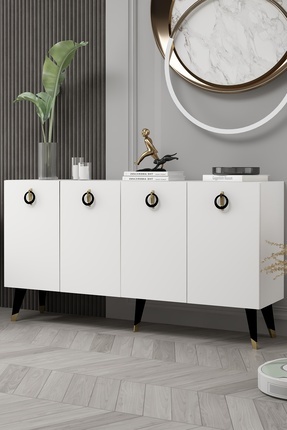 DEMONTE DECOR 8216-32DD KB150 KONSOL, TV ÜNİTESİ BEYAZ-ALTIN-SİYAH