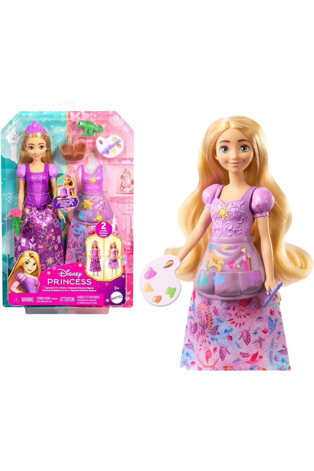 STOREMAX Prensesi oyuncakları, 2 farklı görünüme sahip Rapunzel bebek, 9 aksesuar, takılıp çıkarılabilen 2 bü