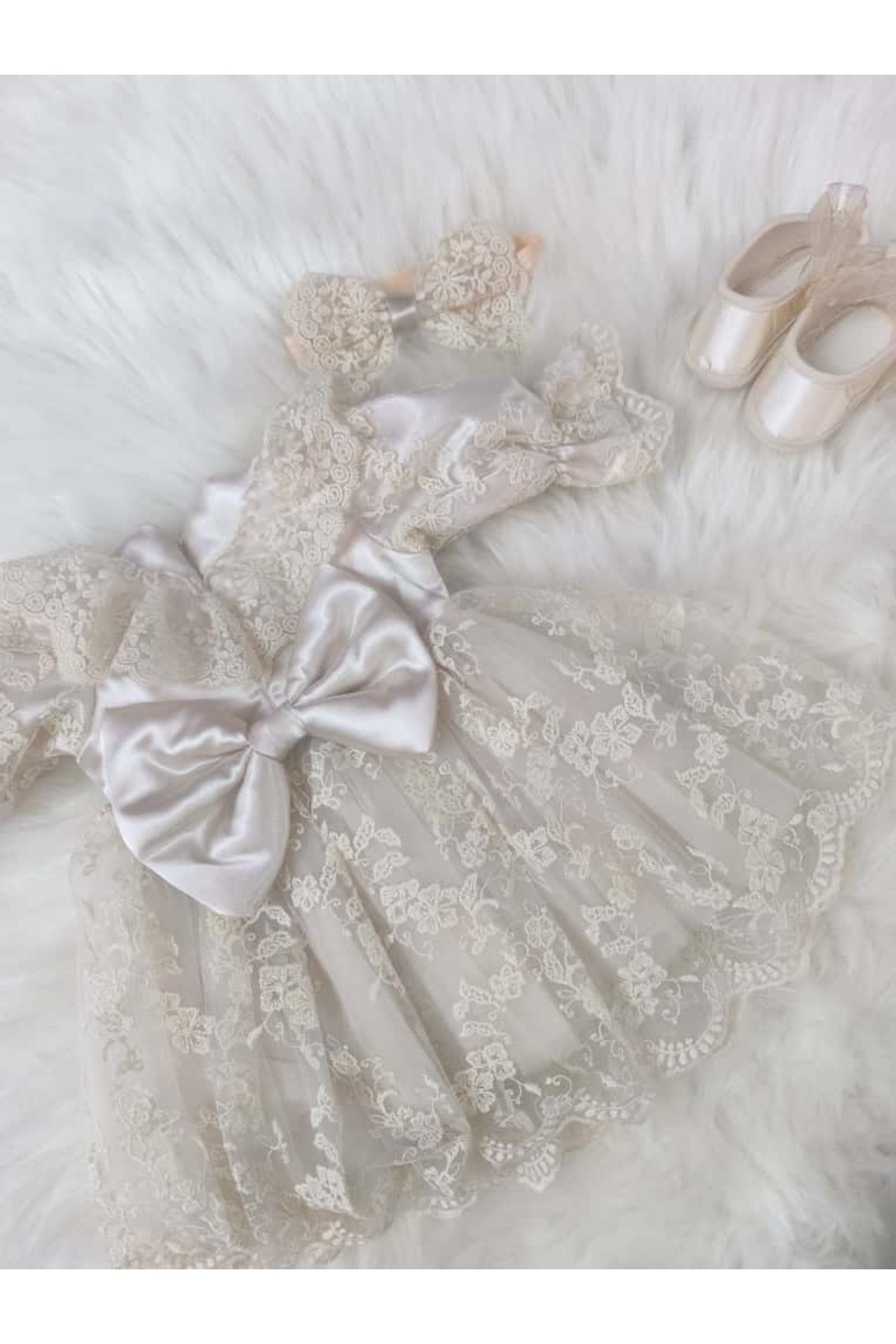 kidsense Kız Bebek Güpürlü Dantelli Mevlütlük Elbise Set fotoğrafı 7 (önizleme)