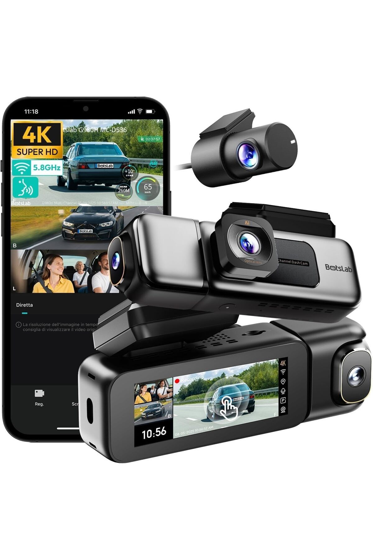 Yıldızan Tree_ Ses Kontrolü, 3,18 inç Dokunmatik Ekran, 2160P + 1080P + 1080P Ön ve Arka İç Döngü Kaydı, 5,8