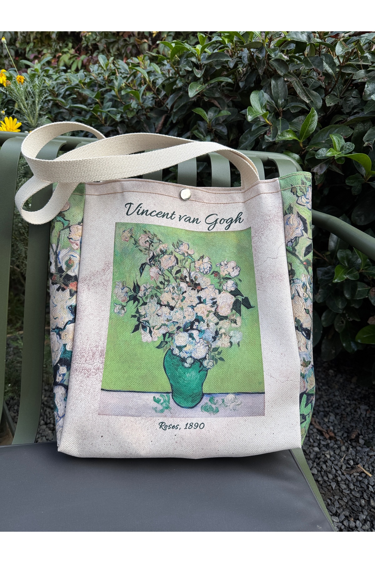 pamukcanta Vincent Van Gogh Kanvas Bez Çanta Yıkanabilir Metal Çıtçıtlı Cepli görsel 7