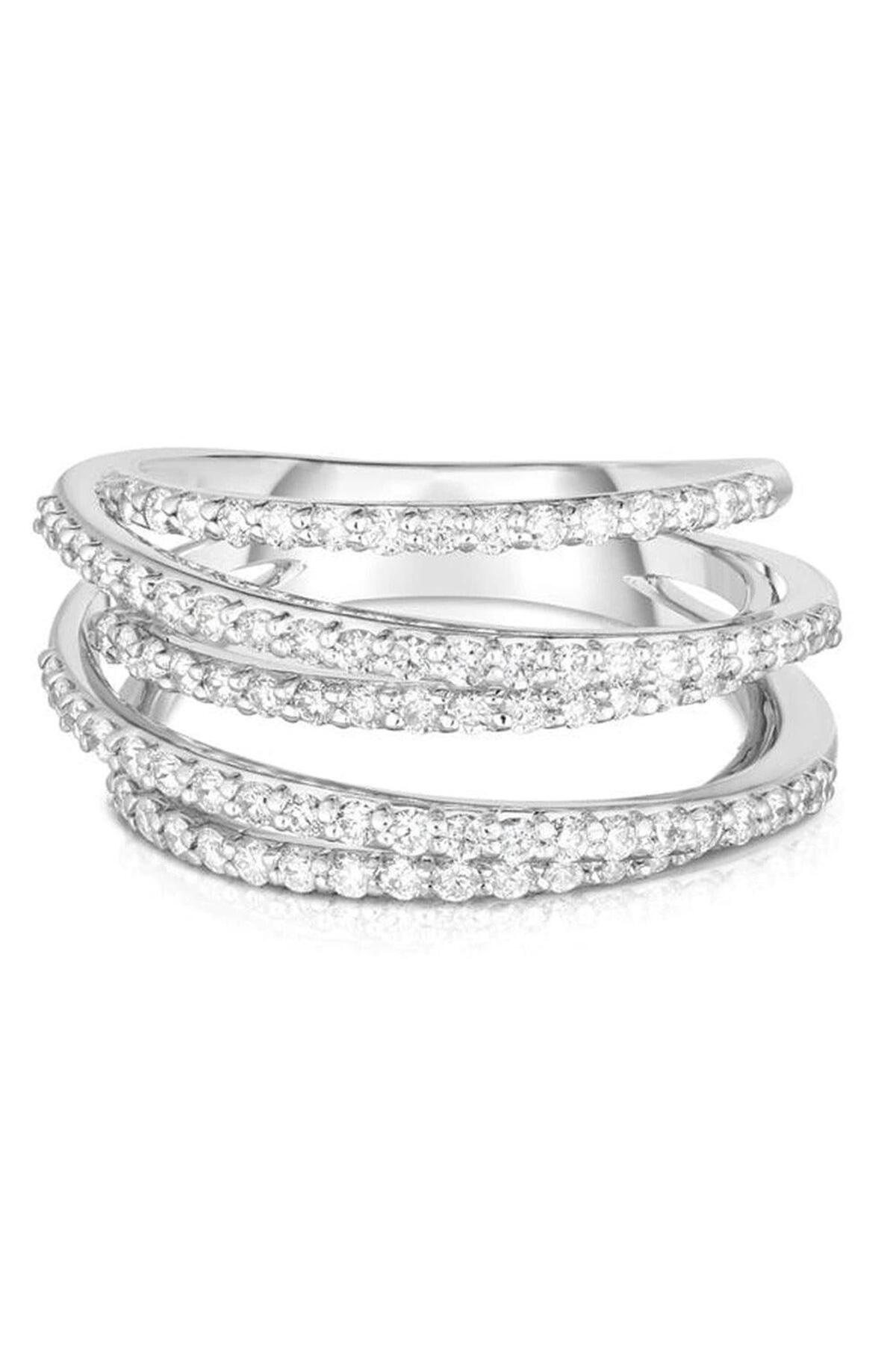 Pursehuit Silver-colored ring, in multiple layers, with zirconium