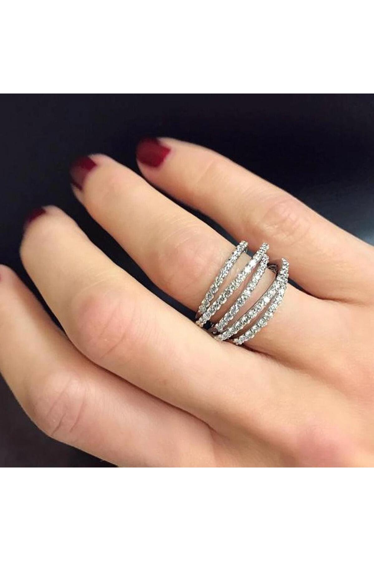 Pursehuit Silver-colored ring, in multiple layers, with zirconium
