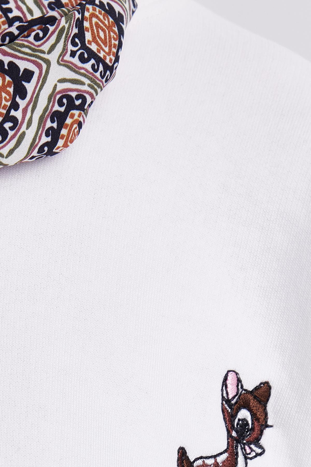 Tudors  Kadın Oversize Geniş Kesim Pamuklu Fular Detaylı Bisiklet Yaka Beyaz Sweatshirt - Görsel 6