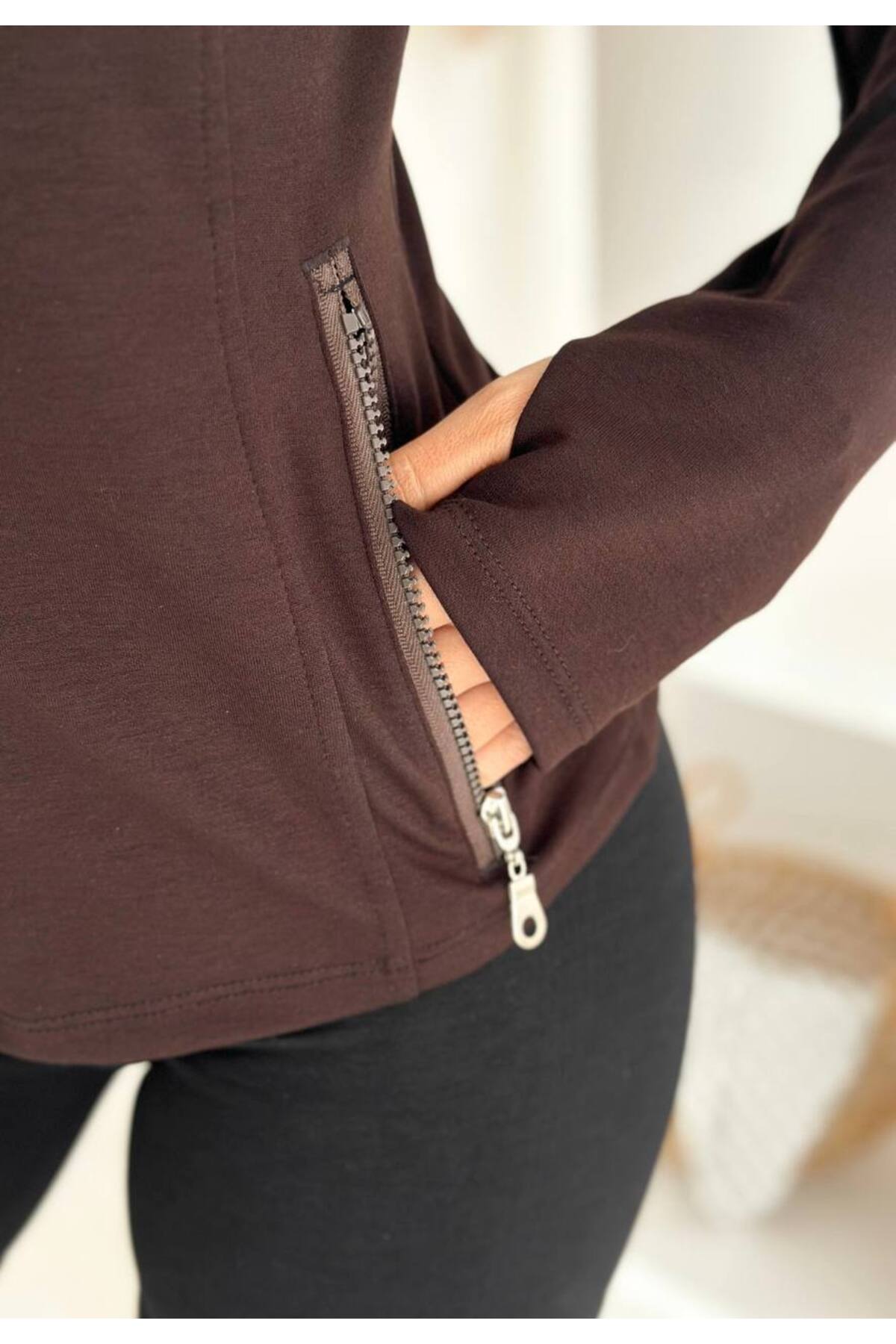 winmoda KAPÜŞONLU MODAL CEKET /PARMAK GEÇİRMELİ VE FERMUARLI CEKET / SPOR VE GÜNLÜK görsel 2