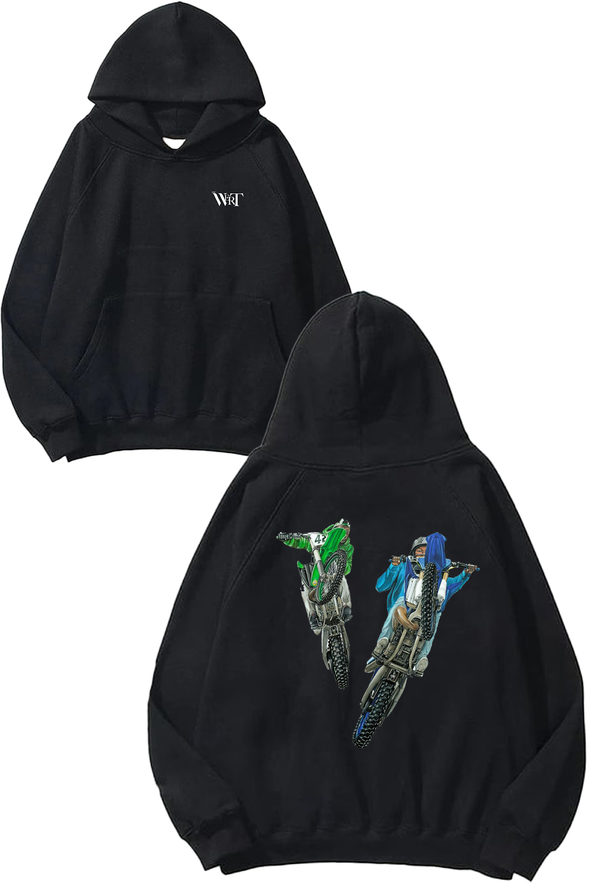 THEWERT Young People Who Ride Motorcycles Design Back Printed Black Hooded Sweatshirt