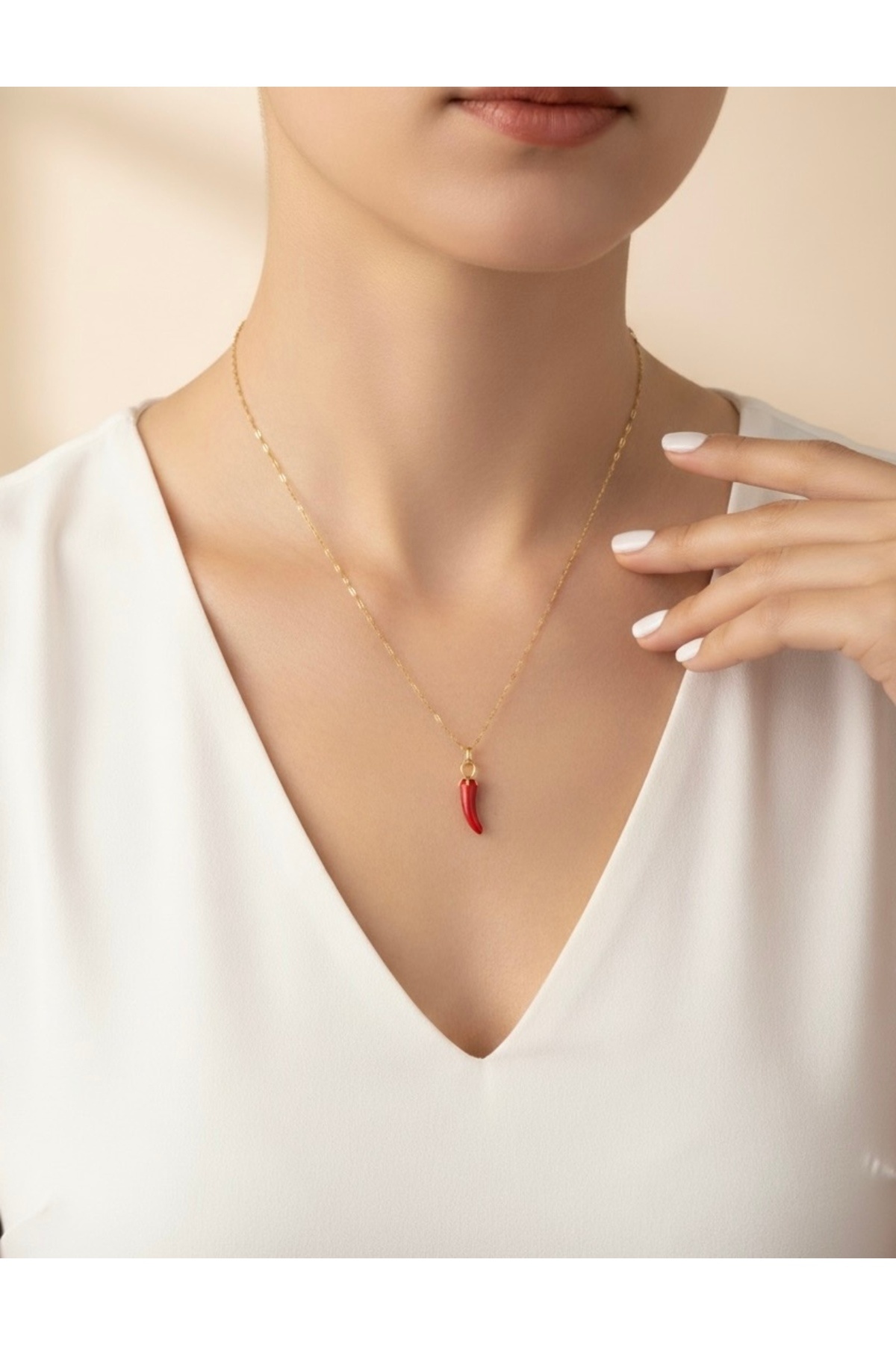 ACQUA BELLA Kadın 925 Ayar Gümüş Biber Şans Kolyesi – Gold Zincirli Nazar Koruyucu El Yapımı Kolye