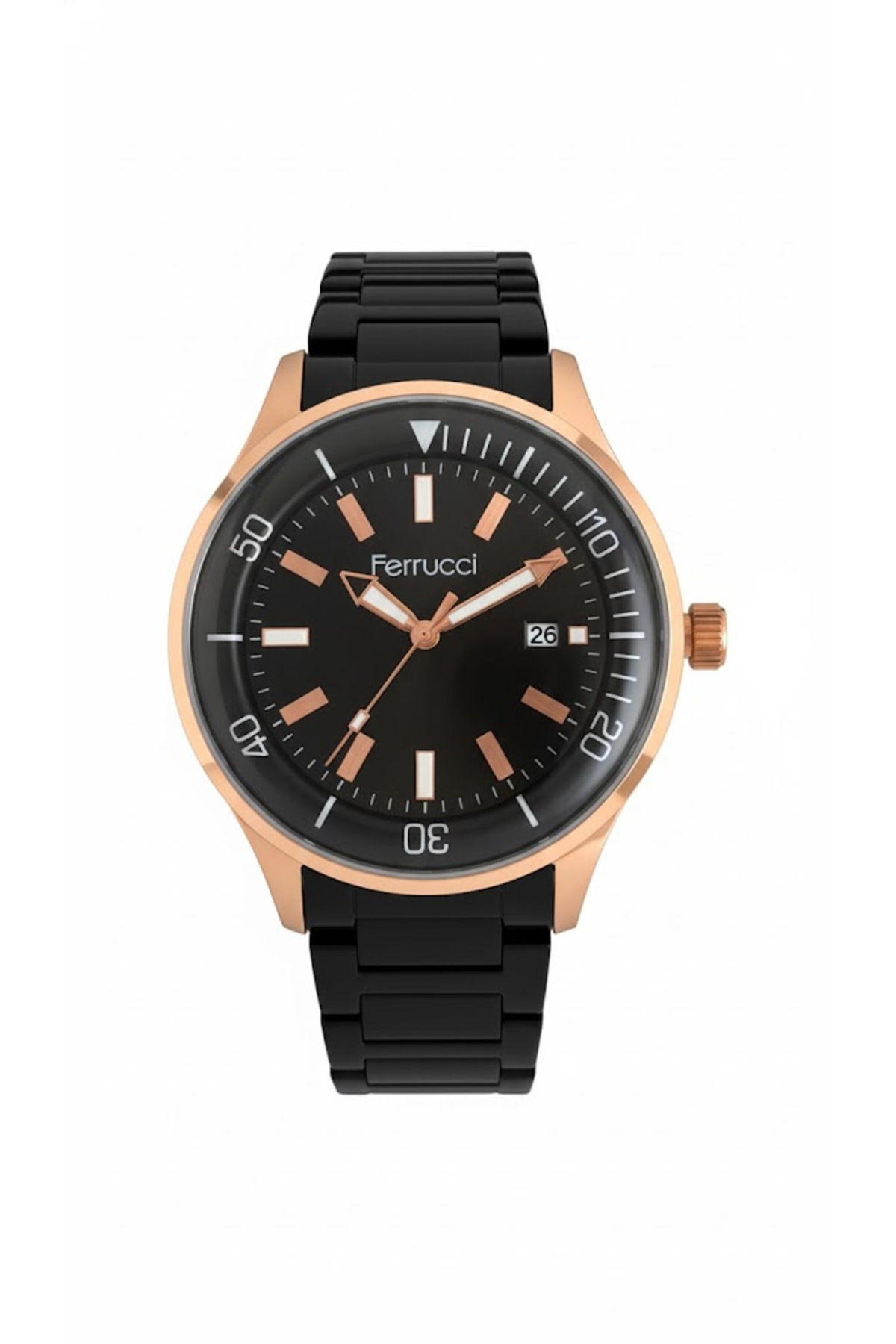 ساعت مچی مردانه مسی و مشکی، صفحه مشکی - بند فلزی شیک، ۲ سال گارانتی