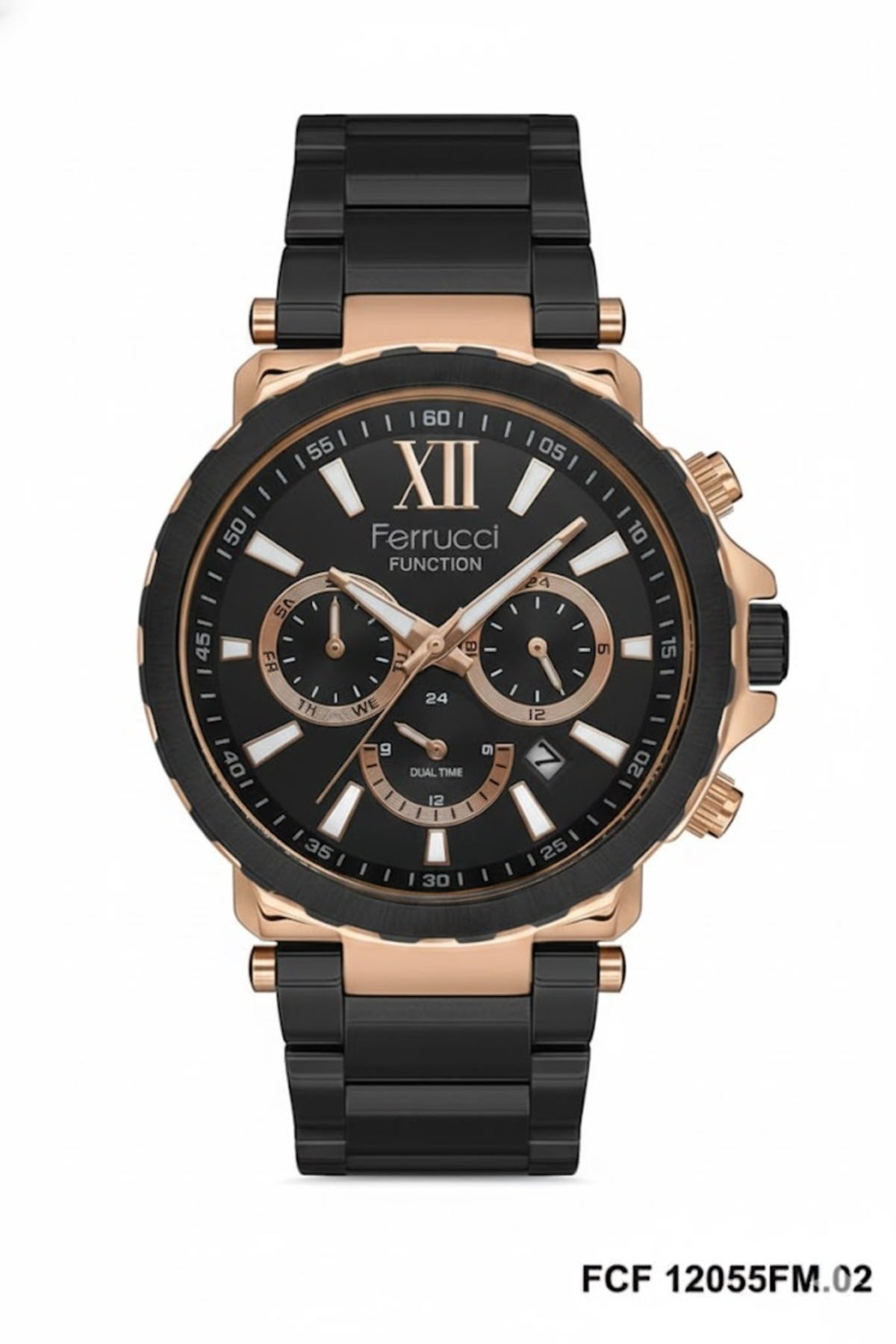 ساعت مچی مردانه مسی و مشکی، صفحه مشکی - بند فلزی شیک، ۲ سال گارانتی