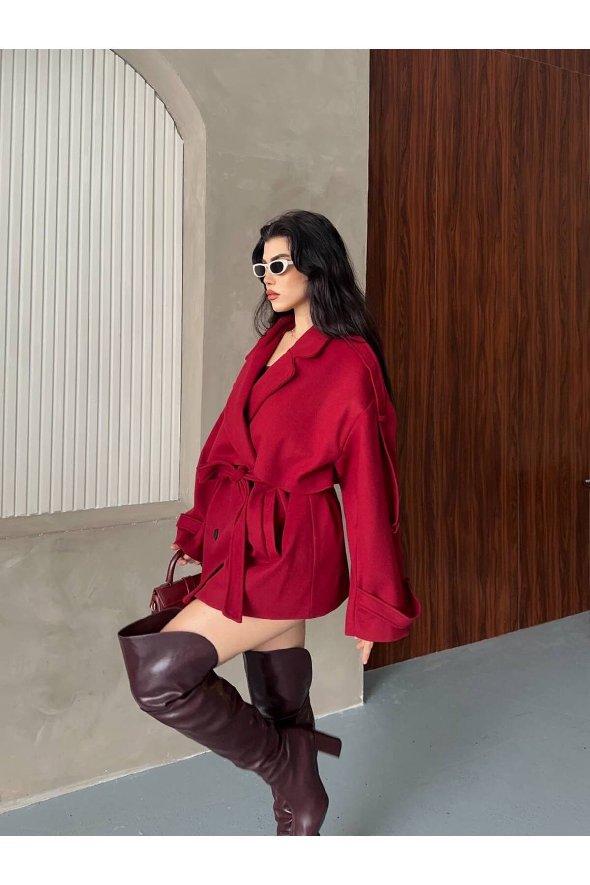 zoezoe Yeni Sezon Trend Kaşe Mont Kaban kemerli görsel 2