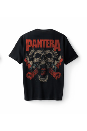 Bumeta Pantera Skull Kuru Kafa Heavy Metal Baskılı Oversize Unisex Tişört T-S...