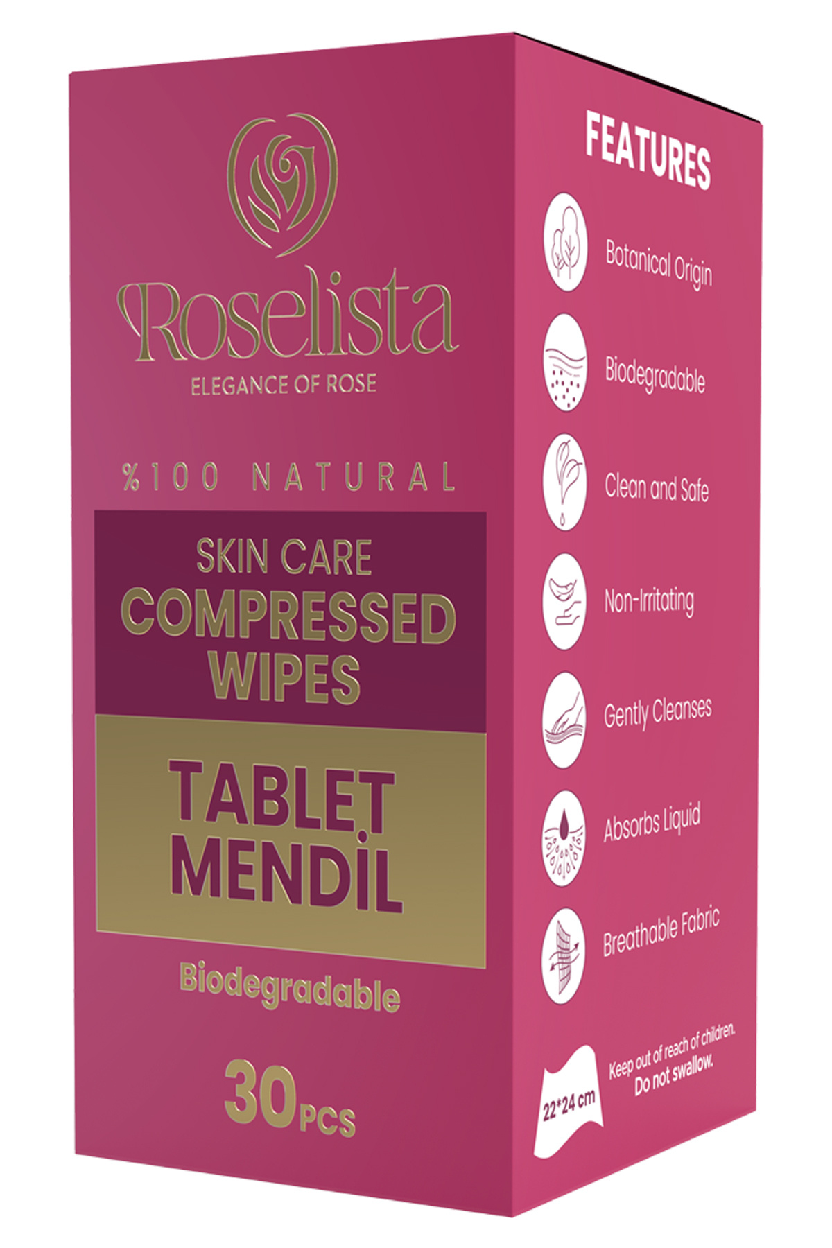 Roselista Doğal Sıkıştırılmış Tablet Mendil 30 Adet – Biyolojik Olarak Çözünür