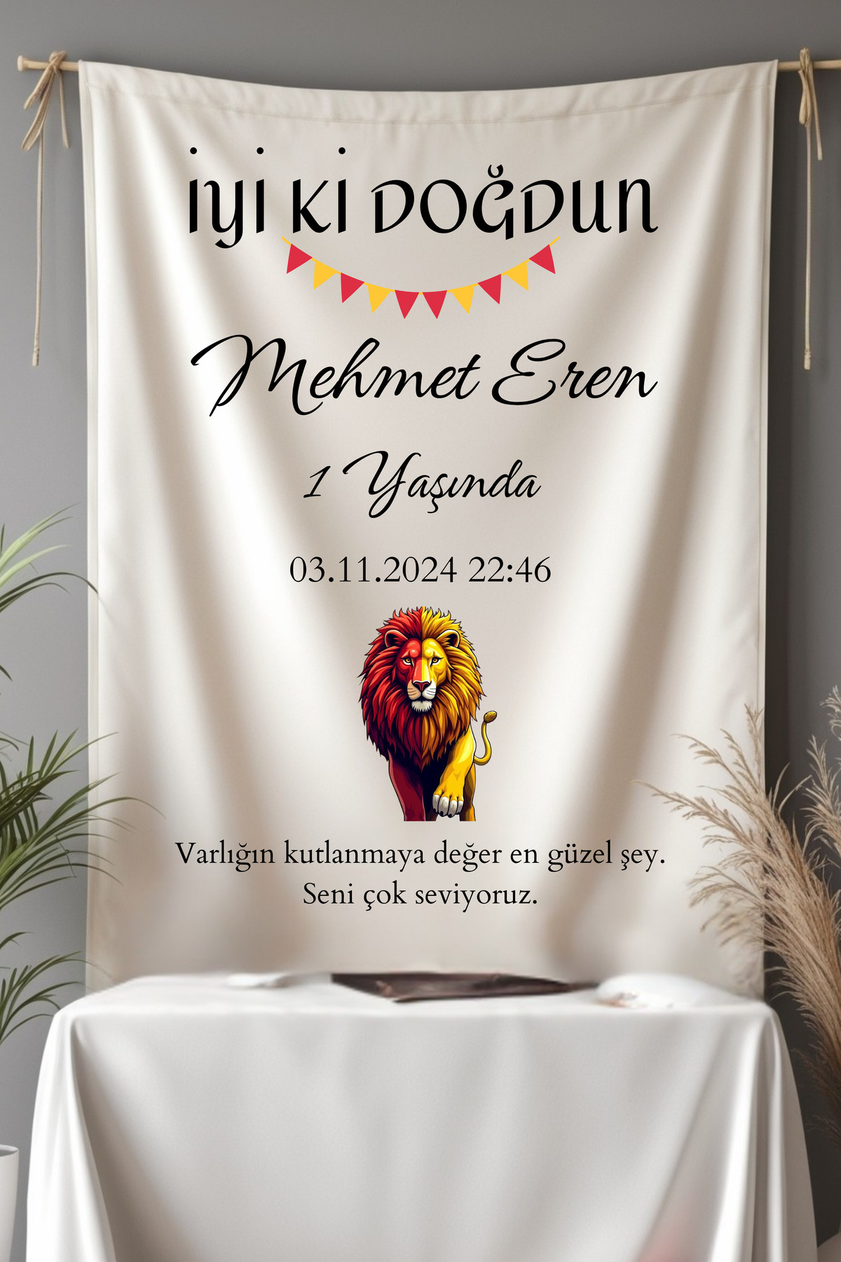 Personalized Yellow Red Color Customizable Wall Cover Birthday Banner