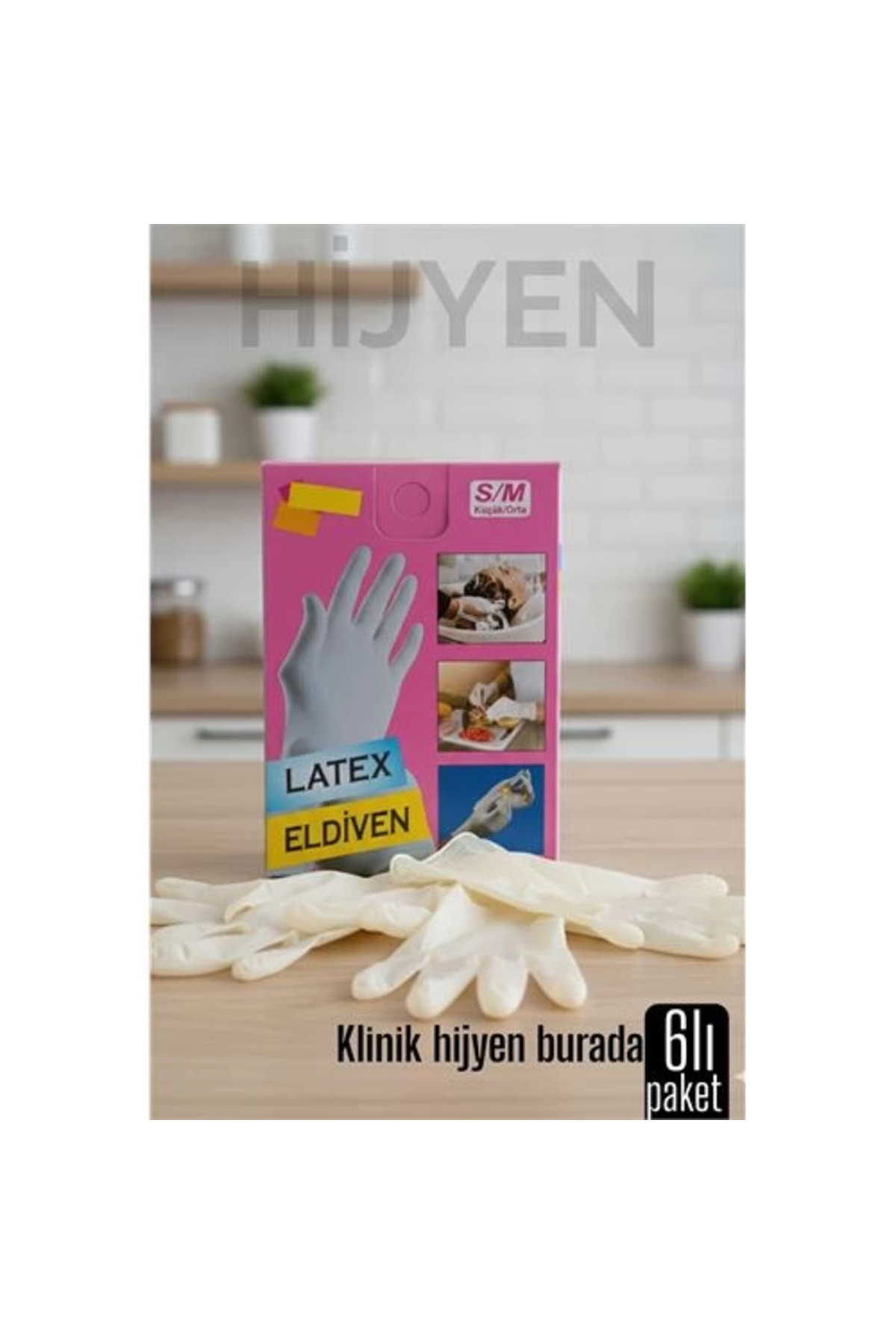 Kuzgun Ticaret BFS 6'lı KUTULU Latex Eldiven Hijyenik, Esnek ve Çok Amaçlı Kullanım İçin