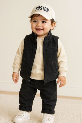my petit panda Boston Şapkalı Likralı Kot (Elyafsız) Yelek Pantolon %100 Pamu...