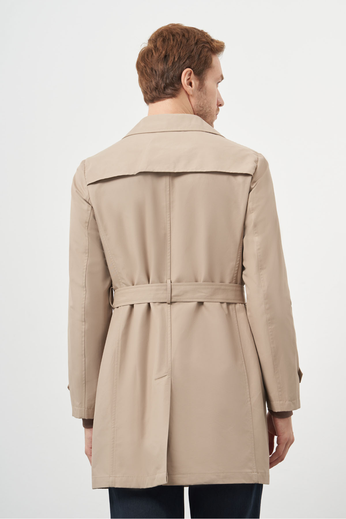 Morven  Erkek Bej Poliamit Kemerli Trençkot - Görsel 5