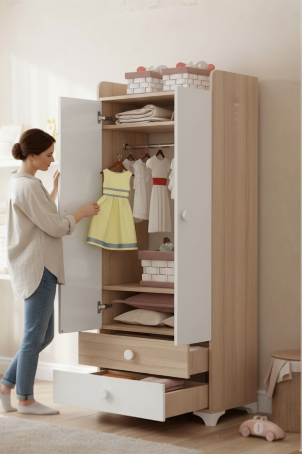 Aktehome 2 KAPAKLI ÇEKMECELİ DOLAP & GARDIROP ÇOÇUK BEBEK DOLAP & GARDIROP 048 SONOMO BEYAZ fotoğrafı 2 (önizleme)