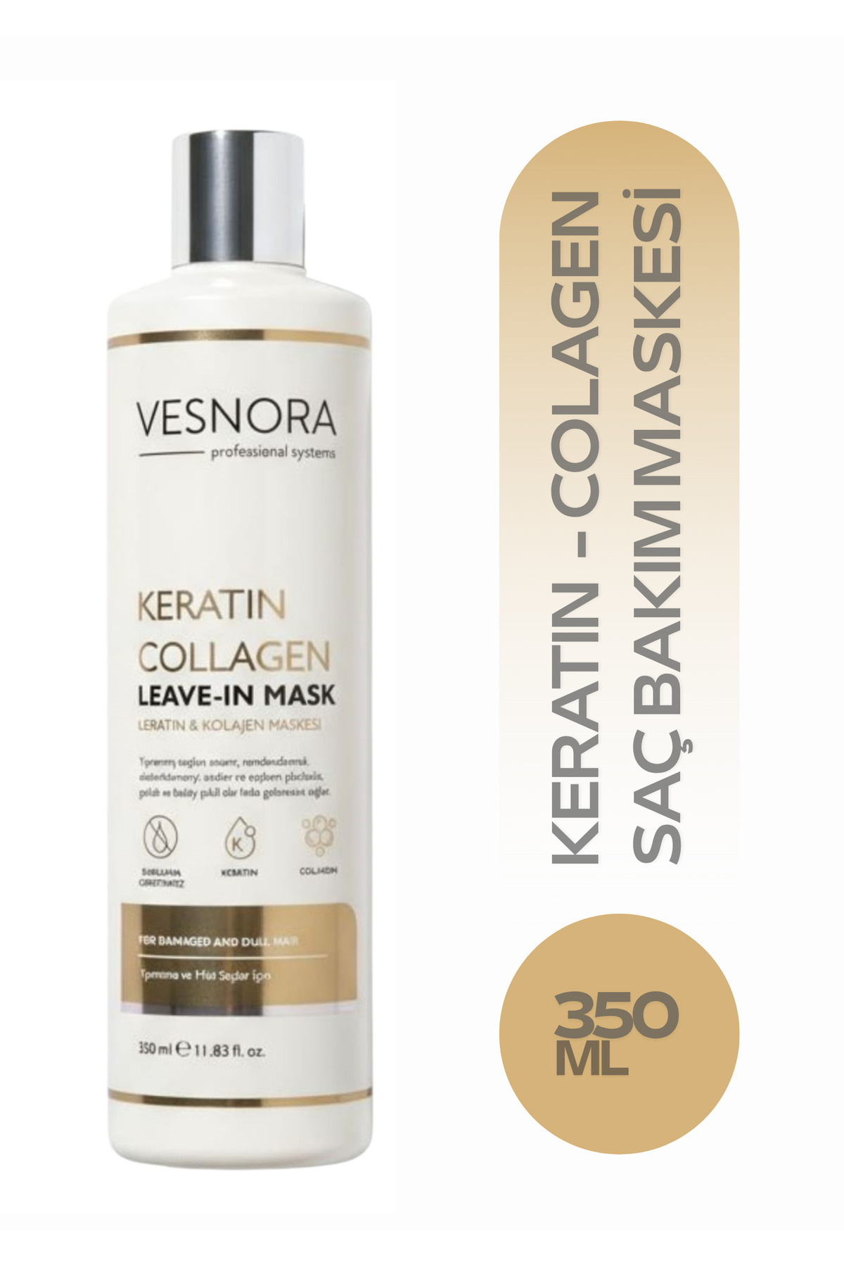 VESNORA Professional Systems Vesnora Keratin Collagen Saç Bakım Maskesi / Işıldayan Canlı Ve Güçlü Saçlar 350ML — VESKERCOL01