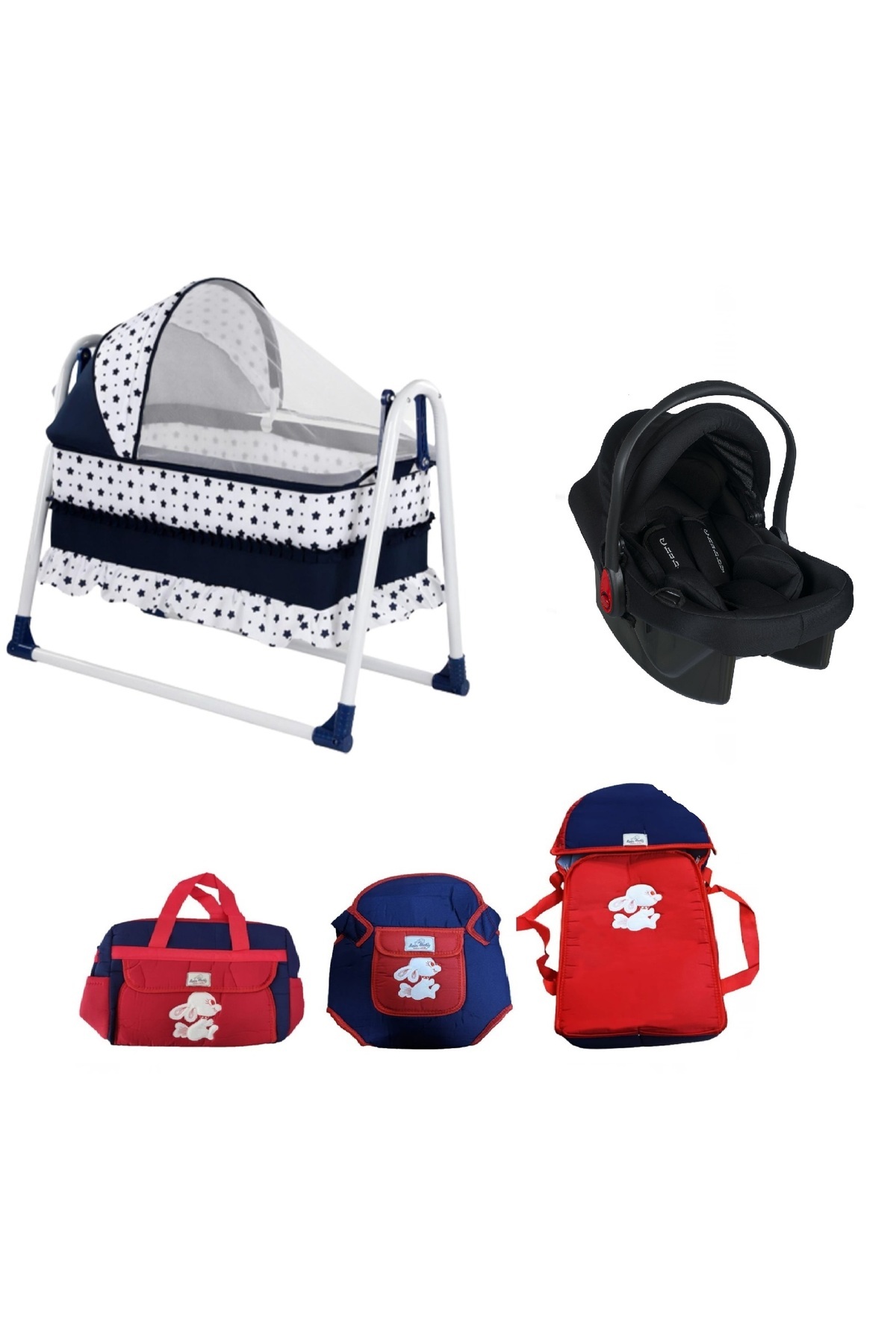 MAGNAKİDS BEBEK BEŞİK UYKU VE TAŞIMA SETİ 5 PARÇA YENİDOĞAN SETİ BEŞİK PUSET PORTBEBE KANGURU BAKIM ÇANTASI