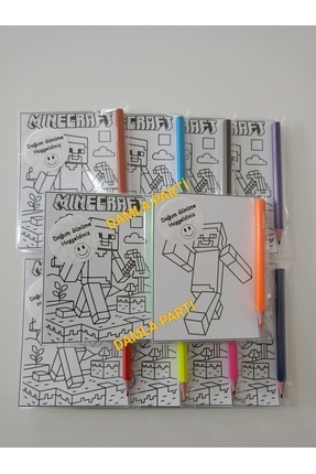 DAMLA PARTİ Minecraft Hediyelik Boyama 2li, 10 Adet, Minecraft Doğum Günü Par...