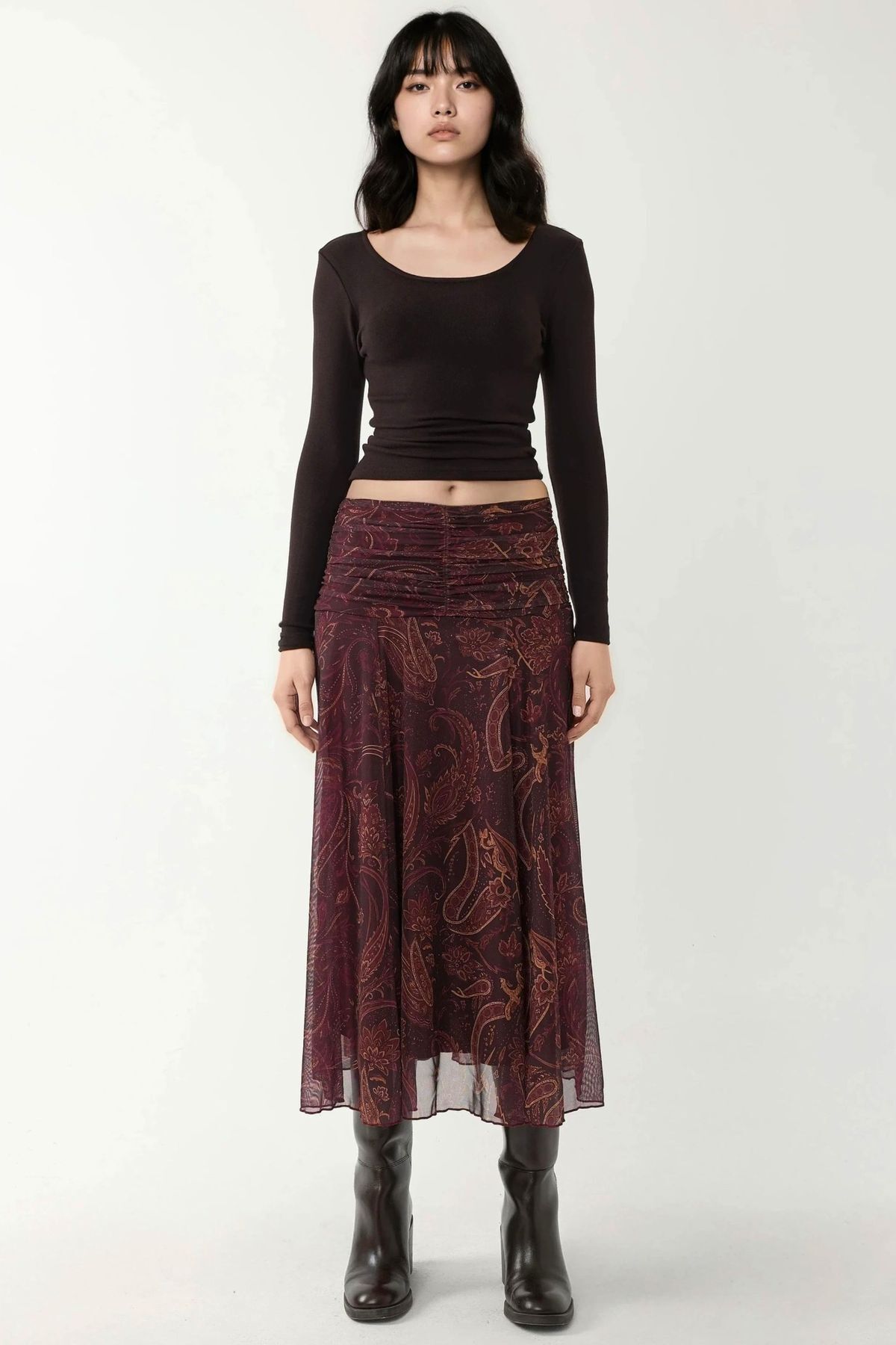 Hiccup  Büzgü Detaylı Desenli Midi Etek - Görsel 7