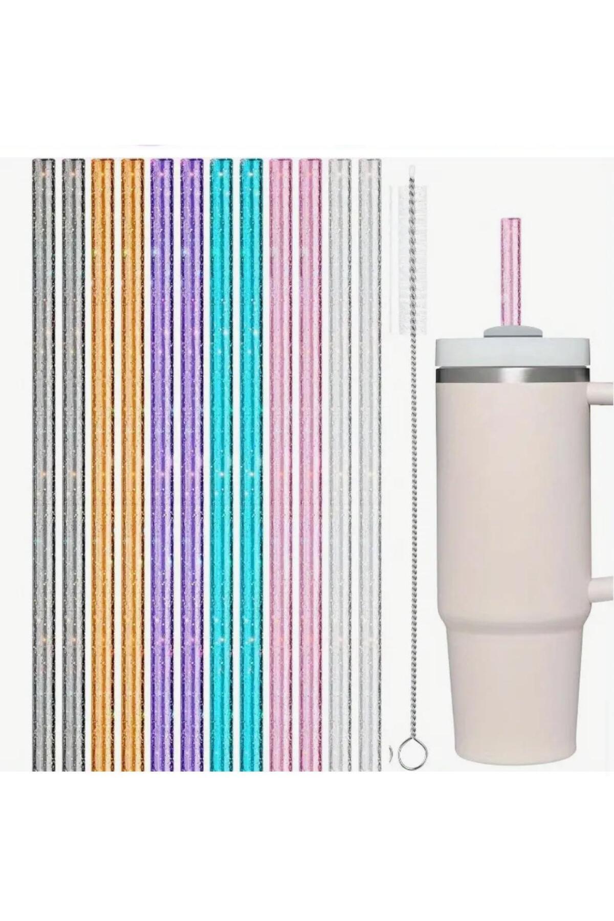 alisa Termos Uyumlu 40oz Pipet 4 Adet Renkli Simli Plastik