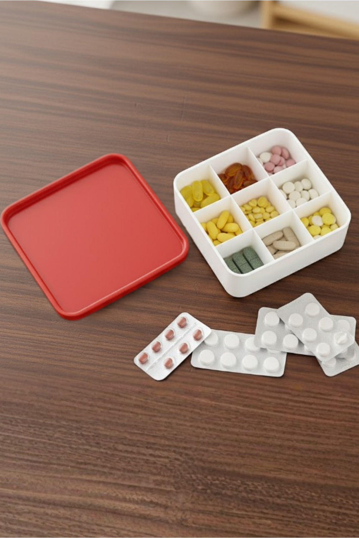 Orvila 9 Bölmeli İlaç Kutusu Aparatı Çıkabilen Çok Gözlü İlaç Saklama Kutusu