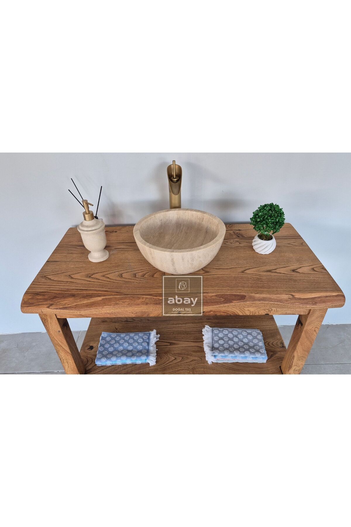 Abay Doğal Taş Traverten Mini Çanak Lavabo