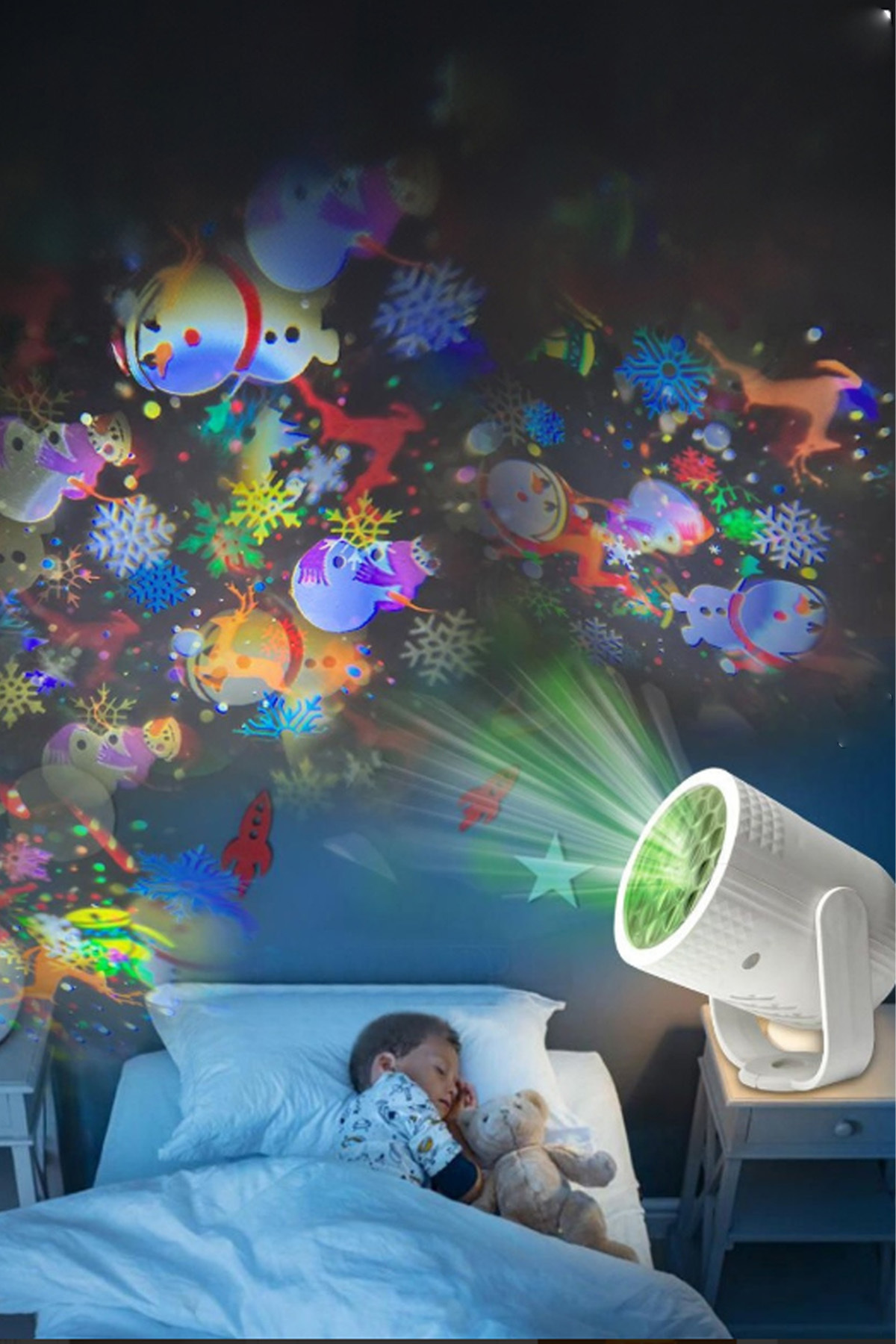 EXENAR Çocuklar İçin Yılbaşı Figürlü Projeksiyon Gece Lambası LED Noel Projektör fotoğrafı 4 (önizleme)