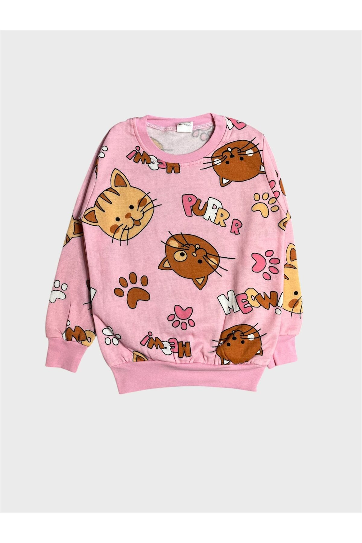 ALİŞ KİDS Kız Çocuk Pamuklu Şardonlu Pembe Kedi Desenli Uzun Kollu Kışlık Pijama Takımı fotoğrafı 5 (önizleme)