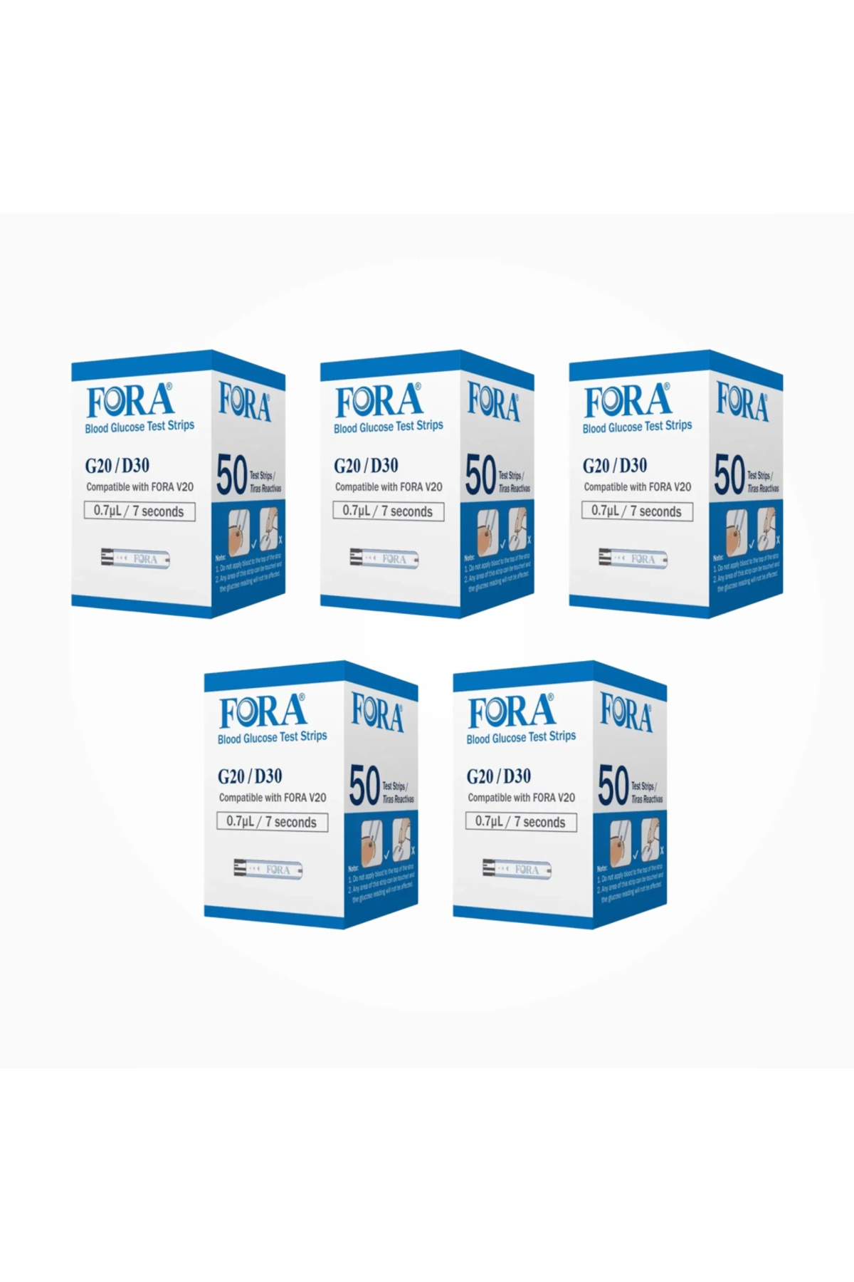 FORA G-20 Şeker Ölçüm Stribi (Çubuğu) 50'li Kutu x 5 Kutu (250 Adet)