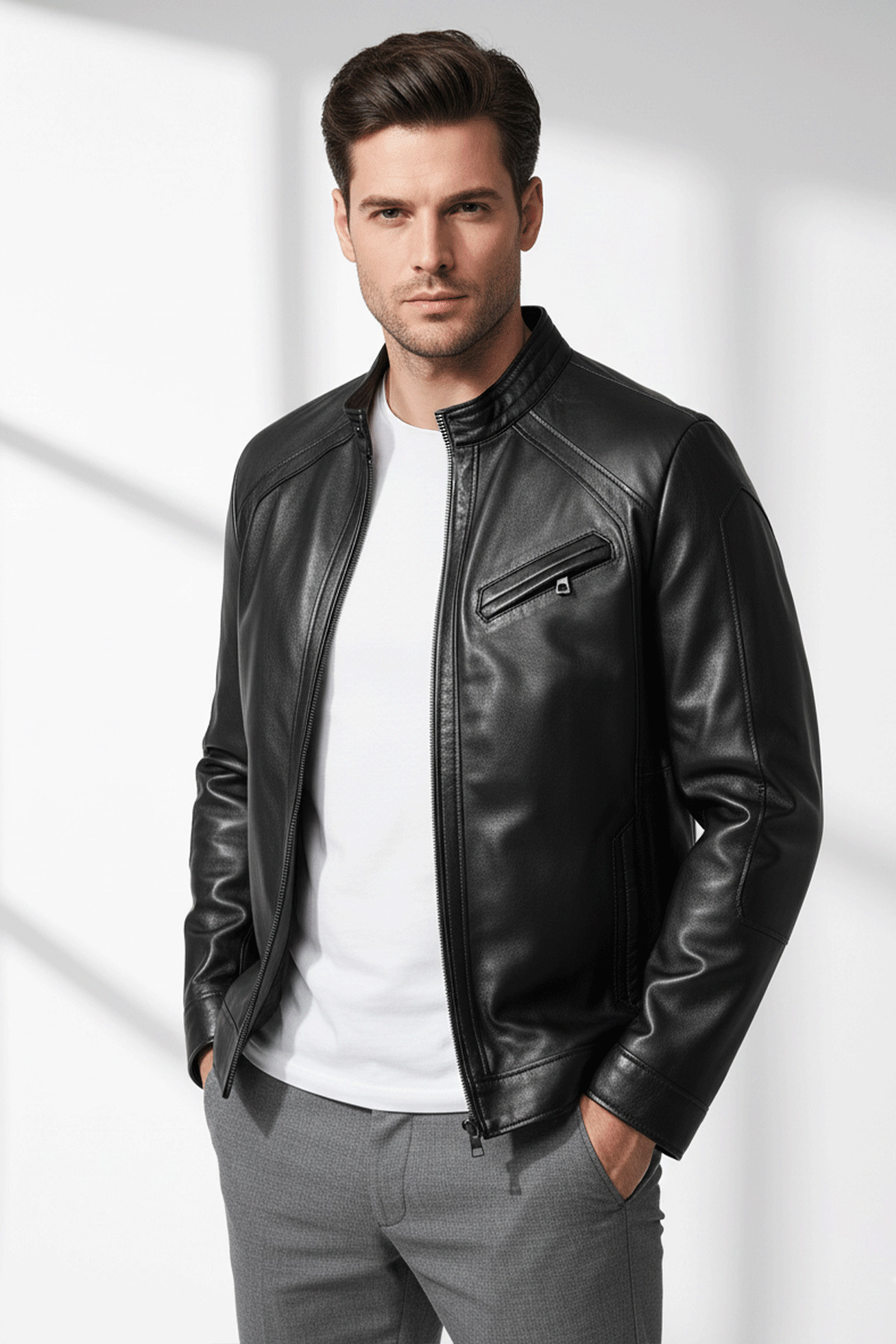 Deriderim  Arlon Siyah Hakiki Deri Erkek Mont