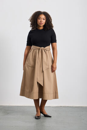 LUOKK OLINA Kontrat dokulu Kemerli Midi Elbise Camel