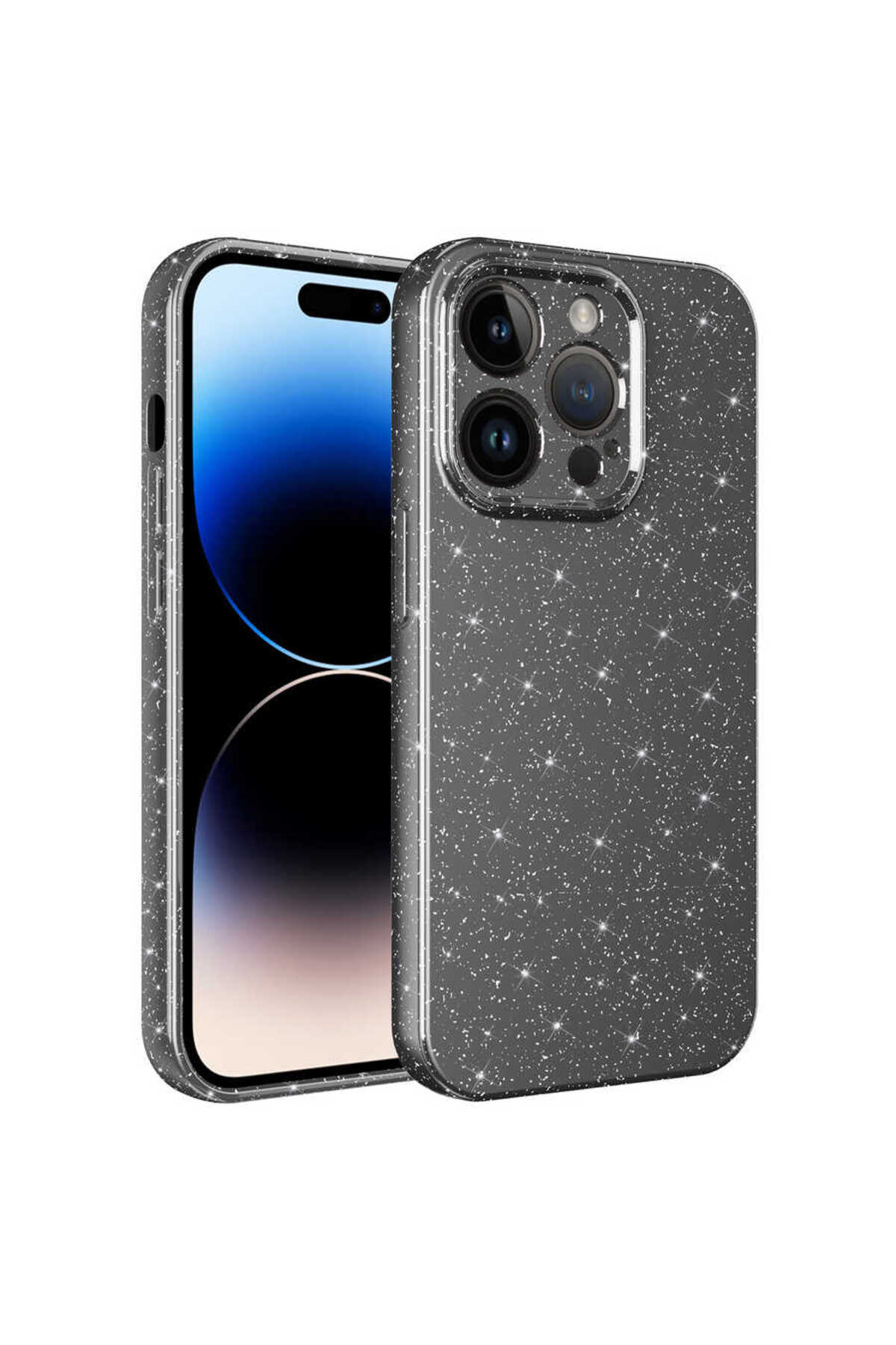 iPhone 14 Pro Max Uyumlu Kamera Korumalı Simli Lüks SENK Koton Kılıf-Gri