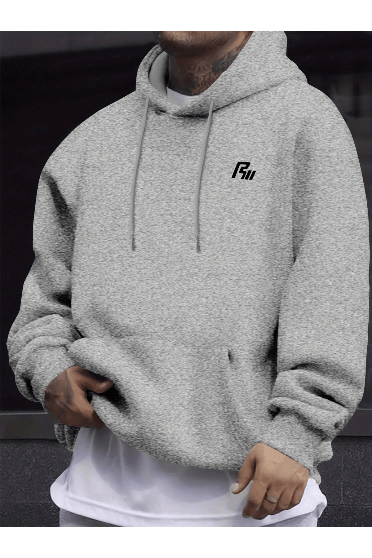 هودي فضفاض بتصميم شعار بسيط