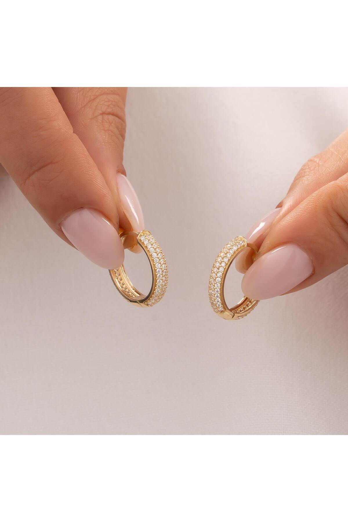 hakan mücevherat Taşlı Halka Küpe 14 Ayar Altın