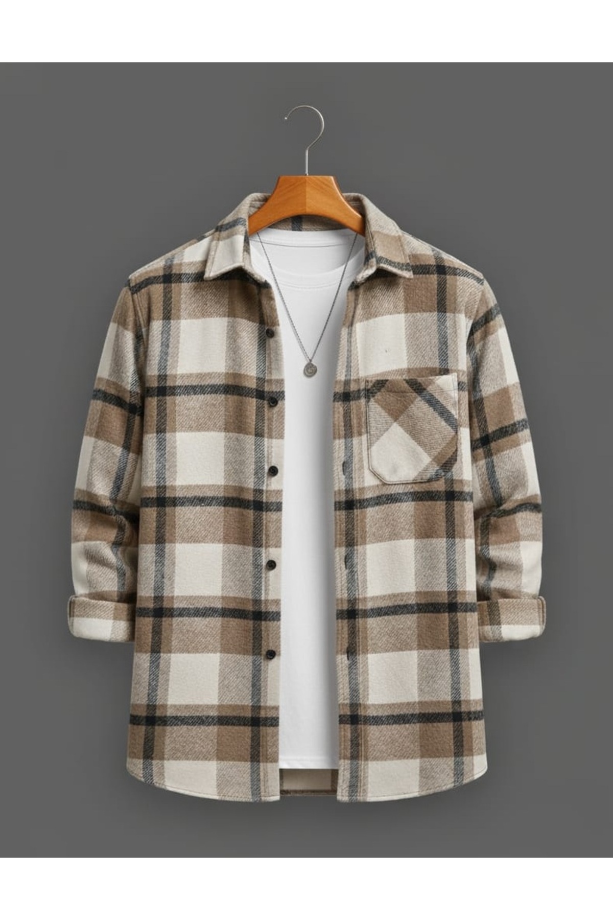 YNGMENCLASS TEK CEP DETAYLI EKOSE DOKULU KAŞMİR PAMUKLU YAKA DÜĞMELİ KIŞLIK ODUNCU GÖMLEĞİ