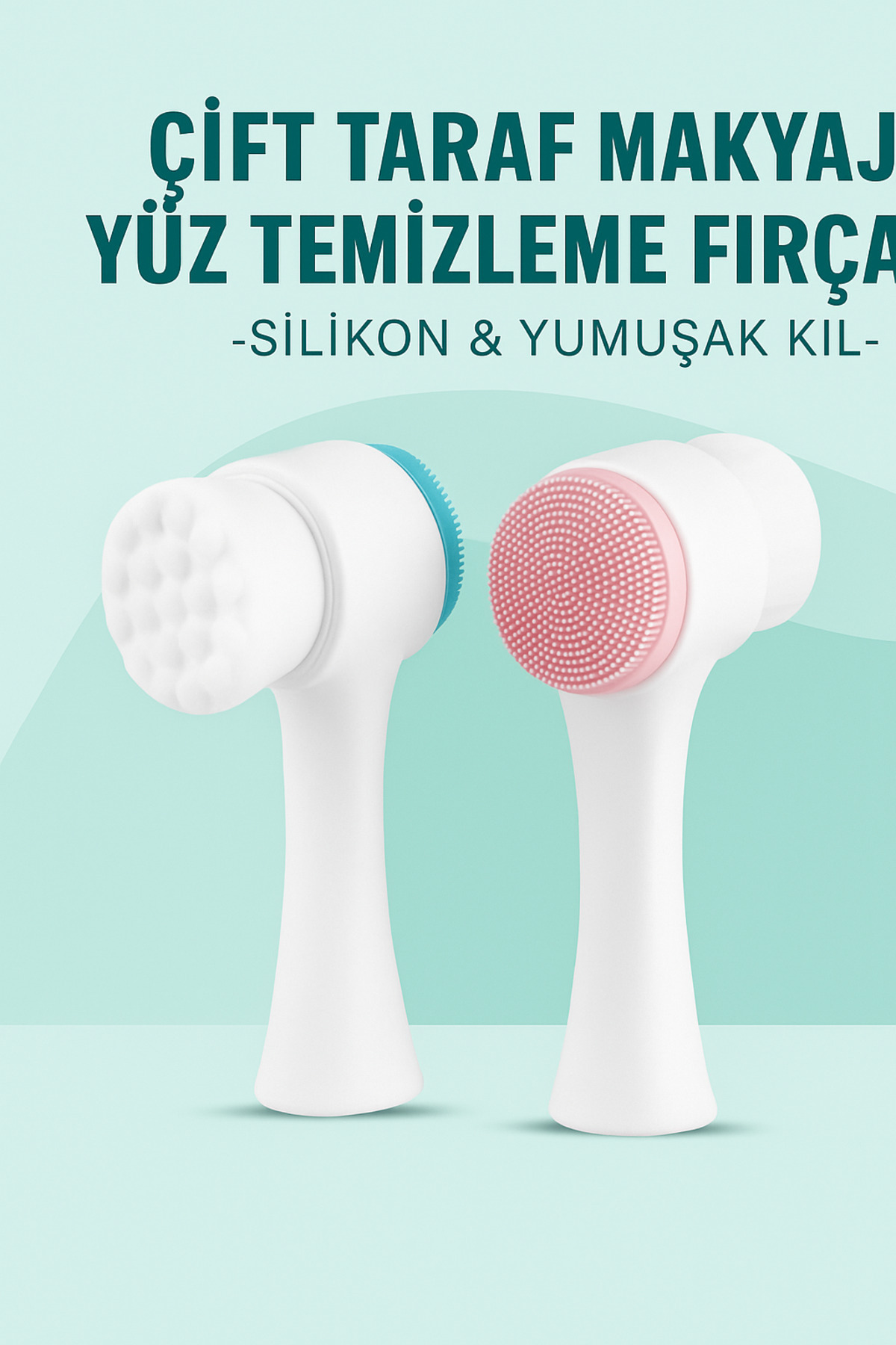 Arura Global Çift Taraflı Makyaj Yüz Temizleme Fırçası – Silikon & Yumuşak Kıl
