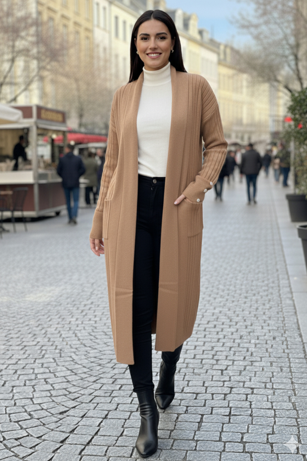 benguen Kolu Düğmeli Fitilli Triko Hırka R7146 Vizon