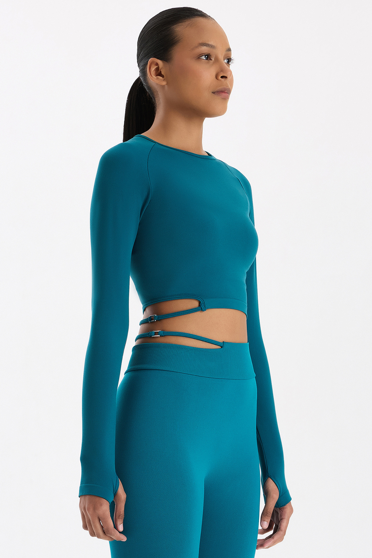 COMEUP Tokalı Parmak Geçmeli Crop Top Milenyum Yeşili görsel 4
