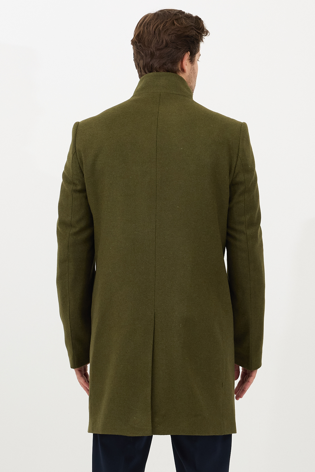 Frappoli  Pagano Erkek Haki Şal Yaka Slim Fit Kaşe Kaban - Görsel 8