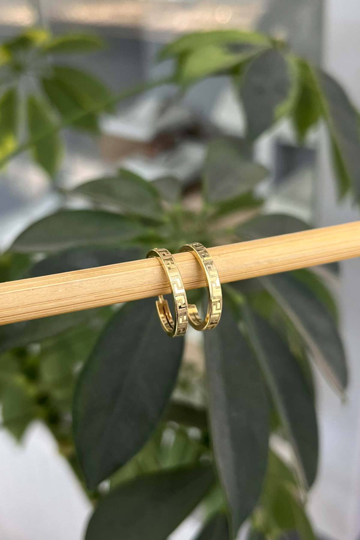 YAVUZ KUYUMCULUK 14 Ayar Altın Gizli Kilit Desenli Halka Küpe