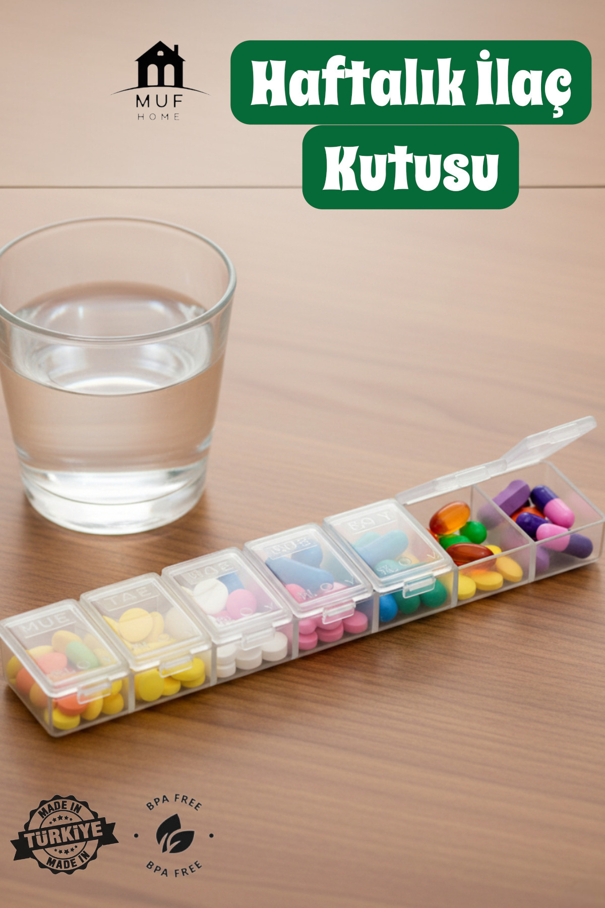 MUF HOME Haftalık İlaç Saklama Kutusu 7 Bölmeli Hap Saklama Kutusu - Balıkçılık İğne Kutusu - BPA İÇERMEZ