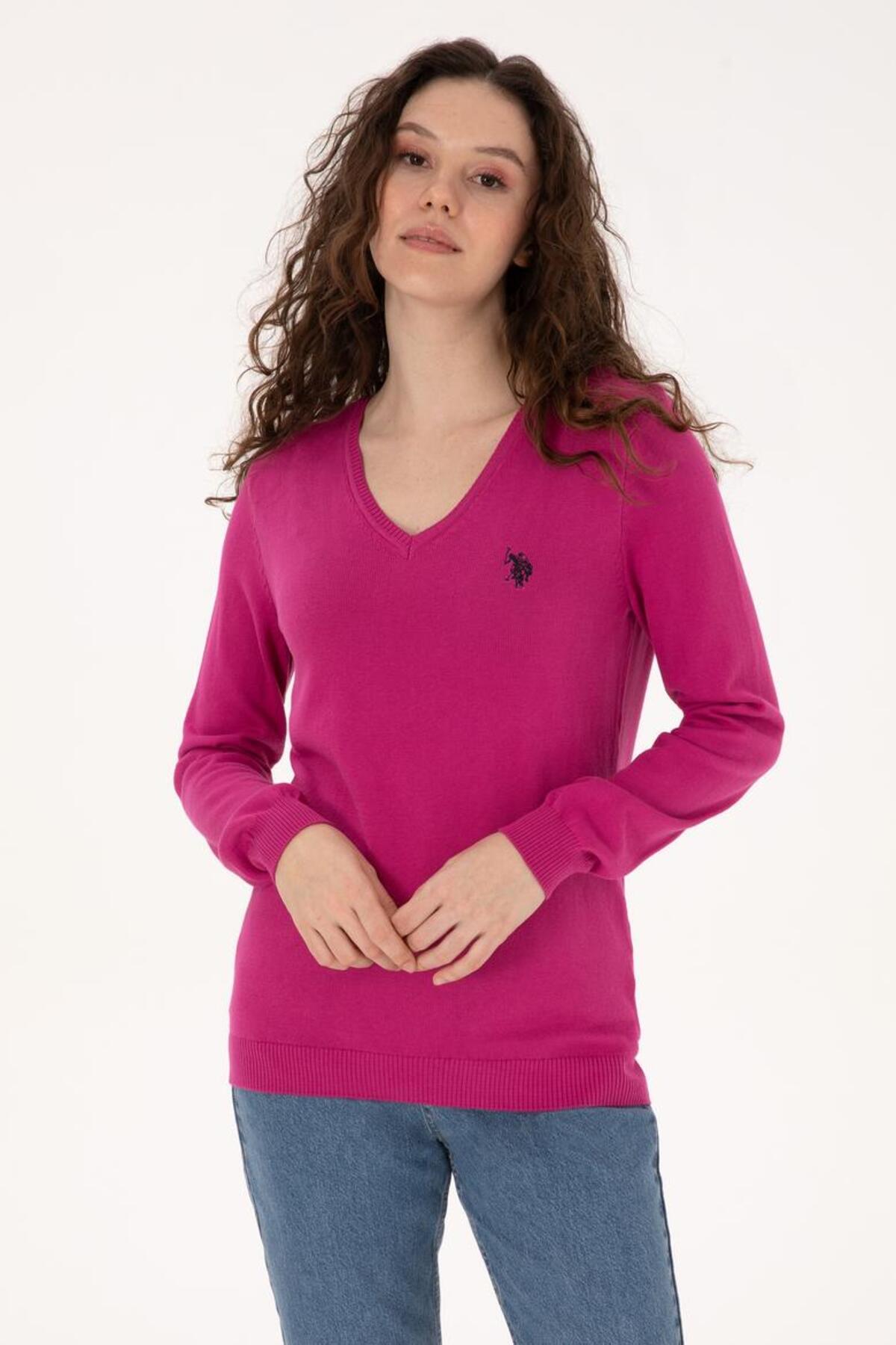 U.S. Polo Assn. Ženski tamno ružičasti Osnovni džemper 50313590-VR0252