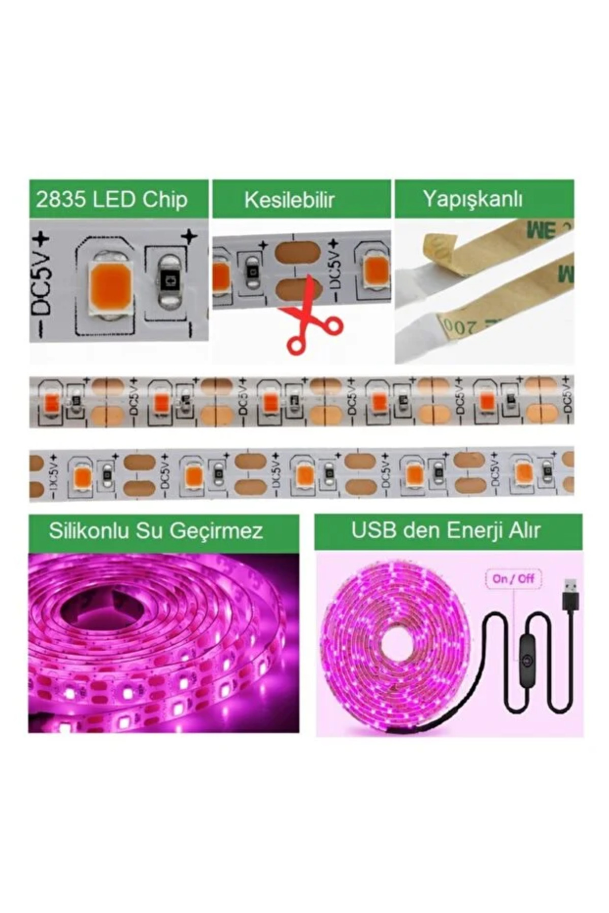 Renvox Tam Spektrum Bitki Yetiştirme LED Şerit - USB Bağlantılı