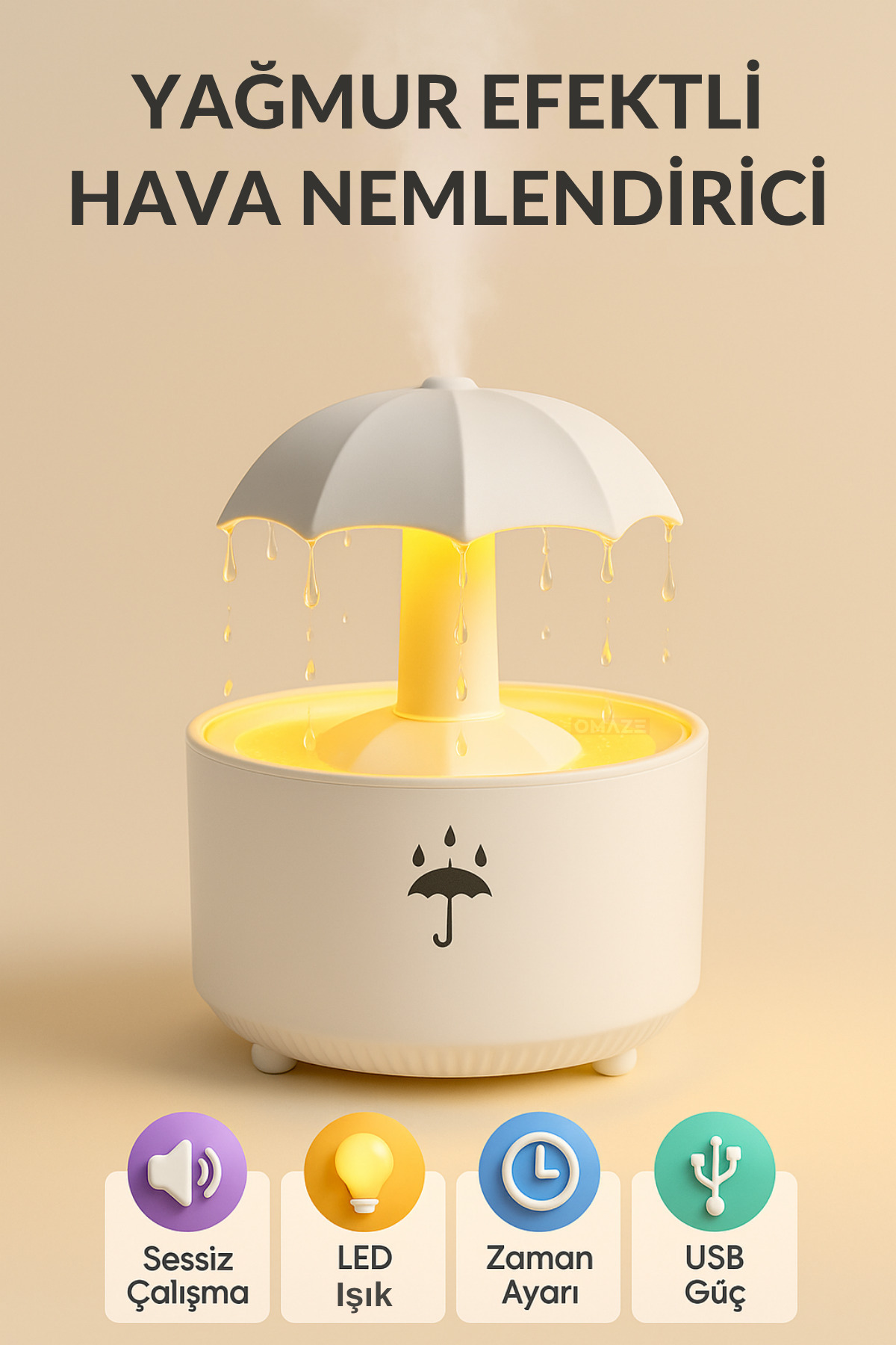 KETENOFFİCİAL Yağmur Damlası Efektli Hava Nemlendirici Buhar Makinesi Aroma Difüzör Oda Nemlendirici