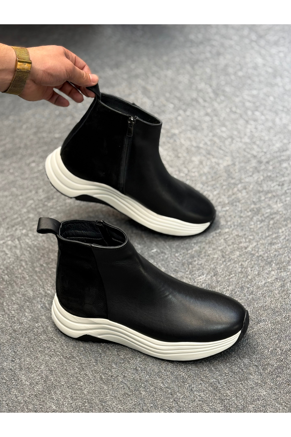 Avni Ceylan  Dese Tabanlı Sportive Comfort Siyah Deri Bot - Görsel 4