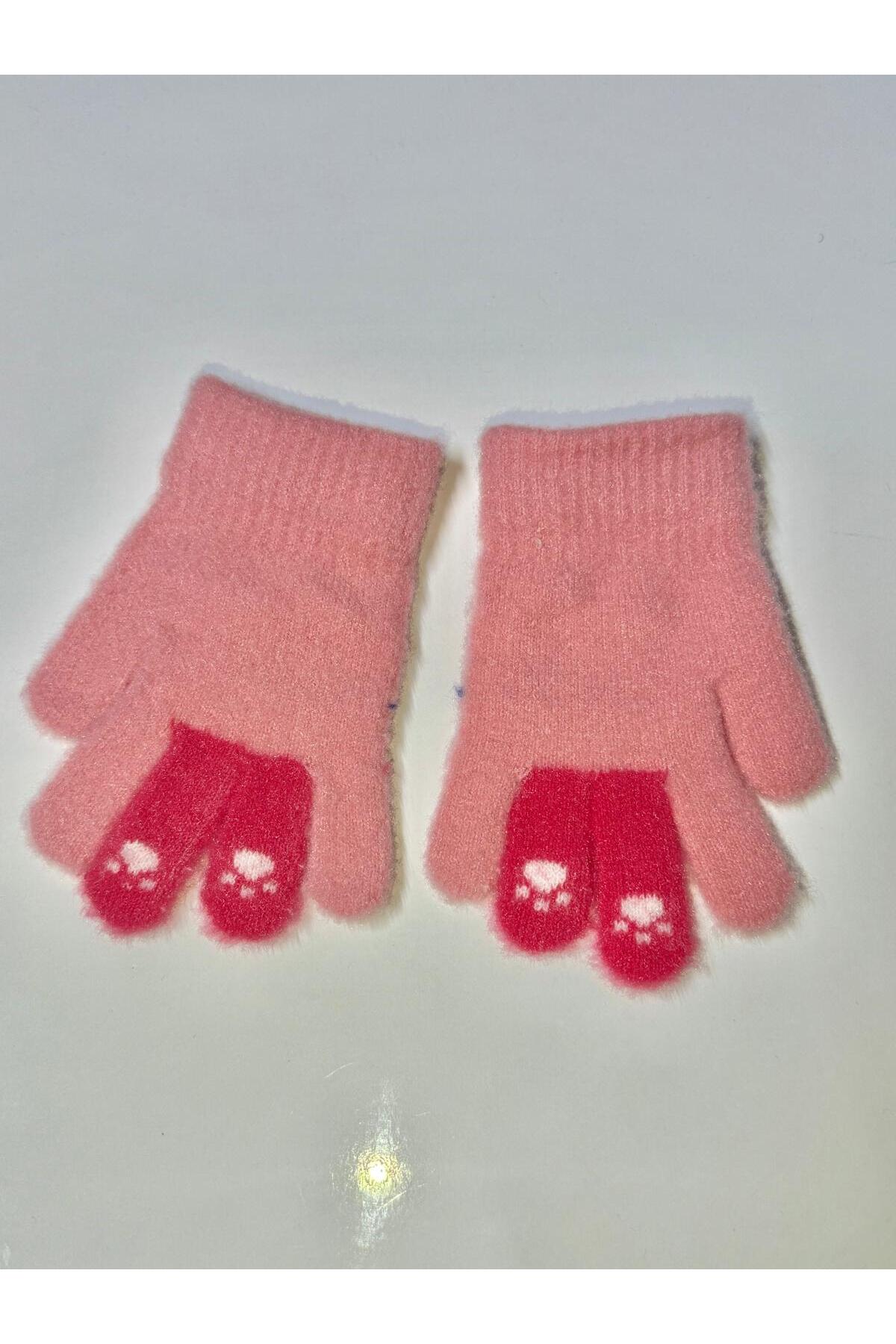 JHTshop kız çocuk Örme Jakarlı Sıcak Beş Parmak Eldiven Sevimli kucaklama Ayı nakışlı 4-8 yaş fotoğrafı 2 (önizleme)